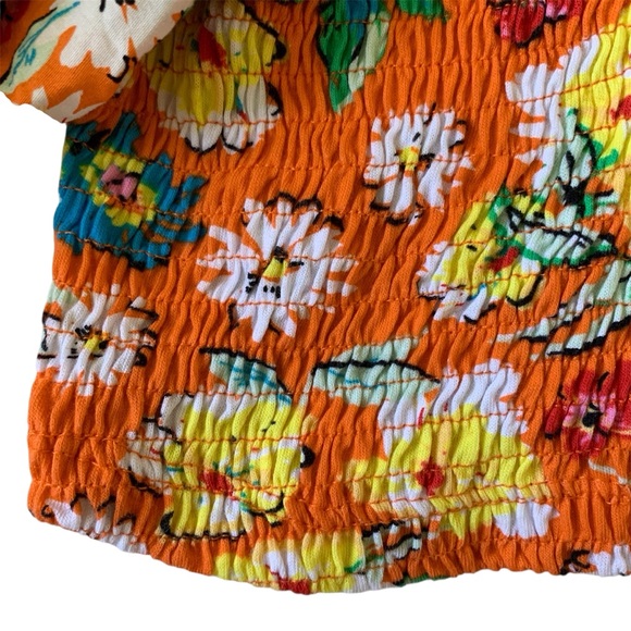 ZARA | Small Orange Floral Crop top with Smocked Bodice and Balloon Sleeves - Picture 3 of 9